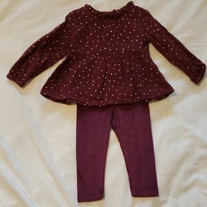 Cat & Jack Burgundy Outfit with Gold Dots, 18 Months
